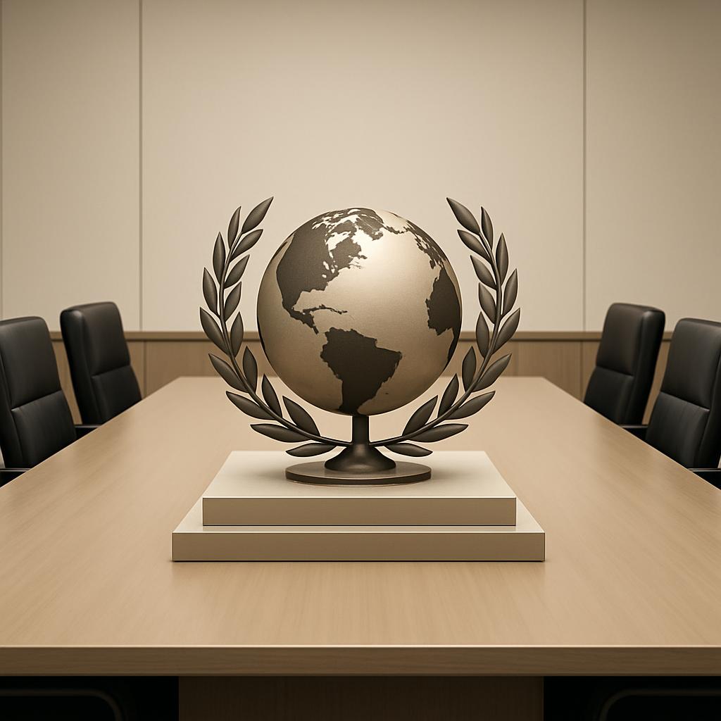 une table avec une statue de la terre au centre