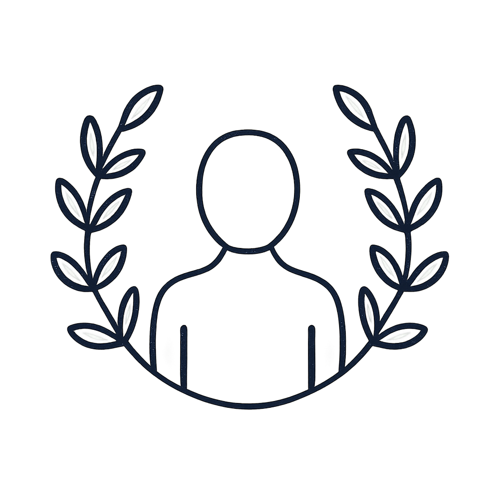 Une illustration d'un homme entouré de queues de feuilles.